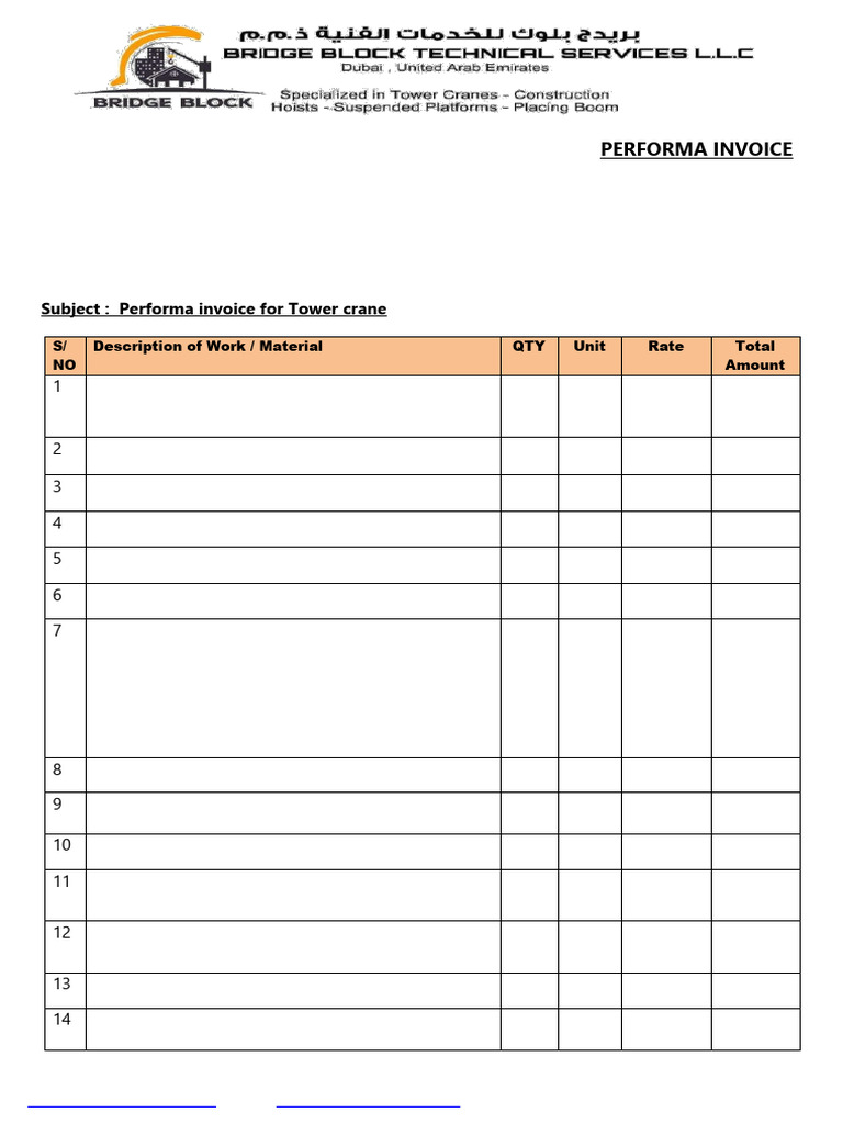Performa Invoice for Tower Crane Services | PDF | Crane (Machine ...