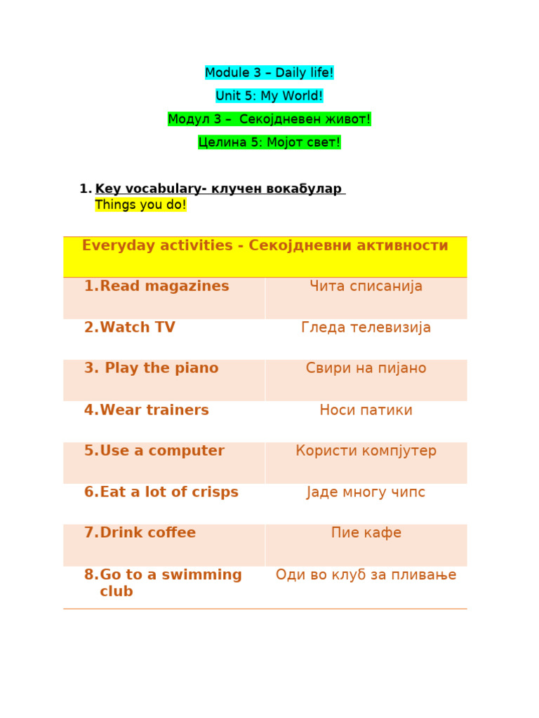 Unit 5 - Every Day Activities | PDF