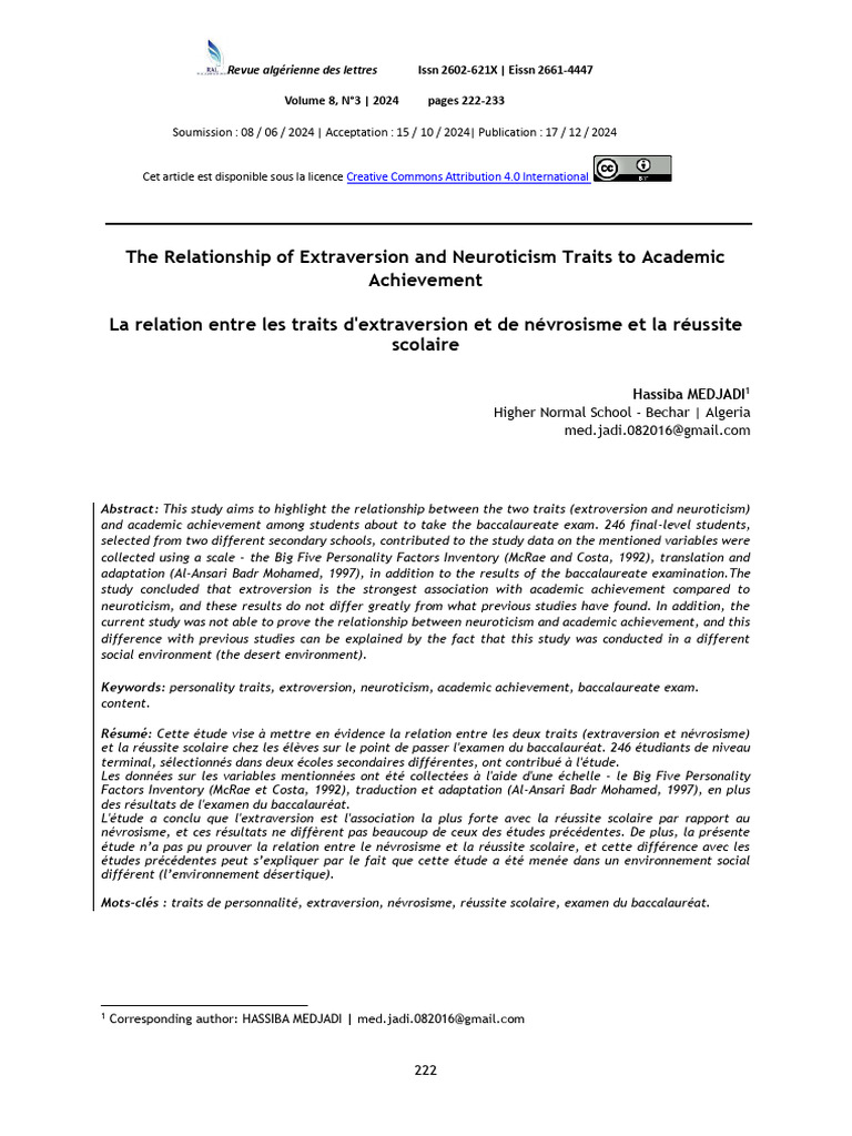 Extraversion vs. Neuroticism in Academics | PDF | Extraversion And ...