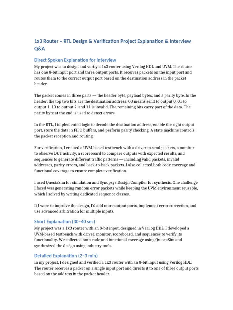 1x3 Router Design and UVM Verification | PDF | Router (Computing ...