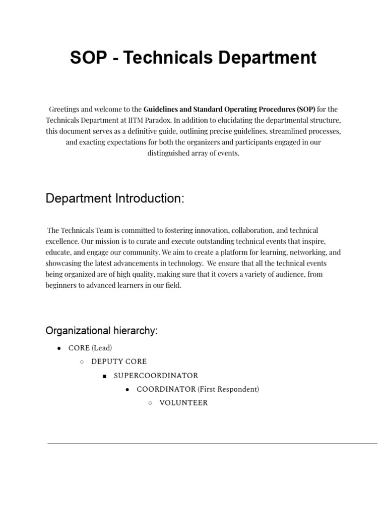 Technicals Department SOP Guide | PDF