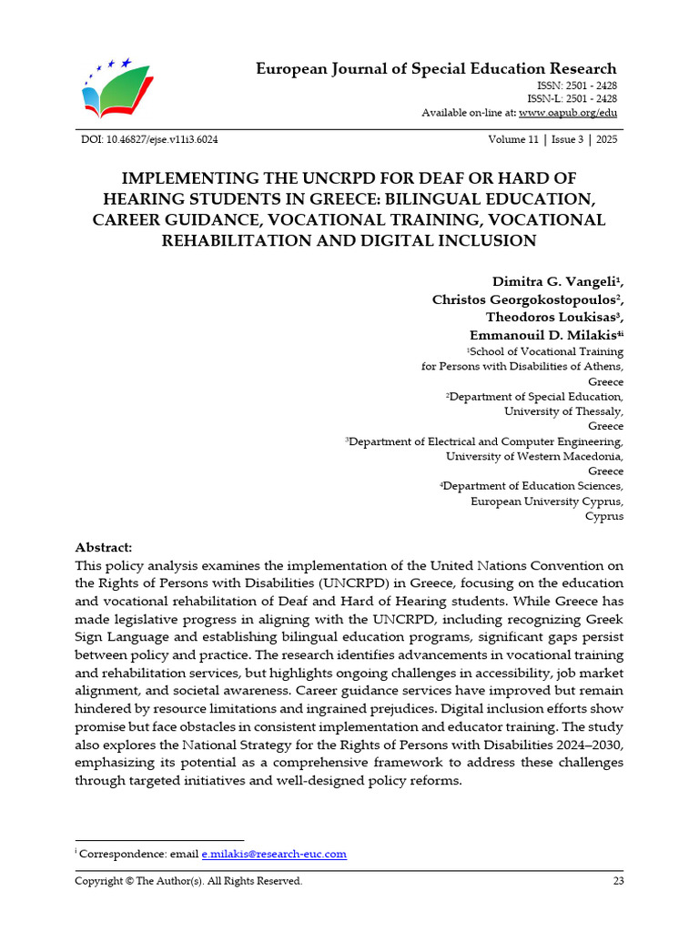 European Journal of Special Education Research | PDF | Disability ...