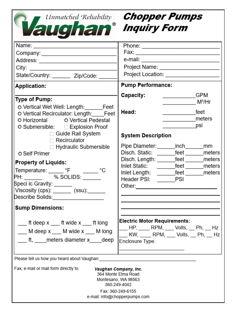 Chopper Pump Inquiry Form | PDF | Mechanical Engineering | Fluid Dynamics