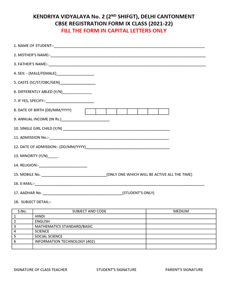 Cbse New Registration Fom 2021 | PDF
