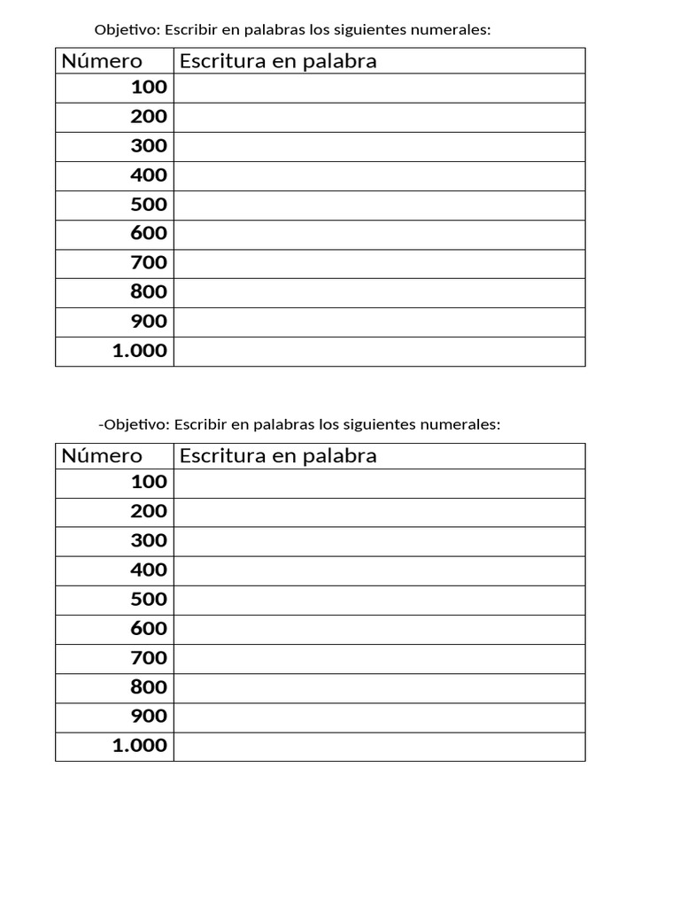 Escritura de Números de 100 a 1000 | PDF