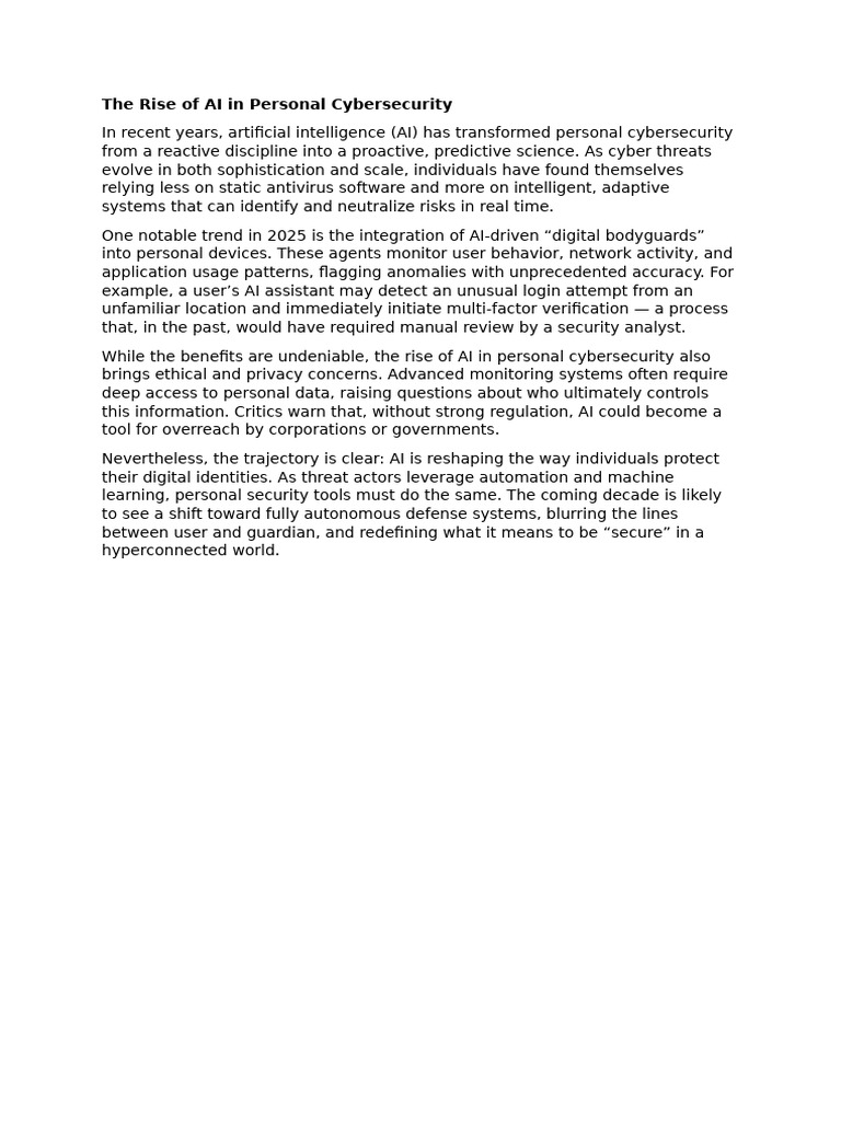 The Rise of AI in Personal Cybersecurity | PDF