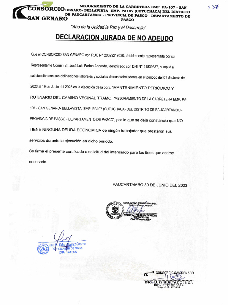 Declaracion Jurada de No Adeudo | PDF