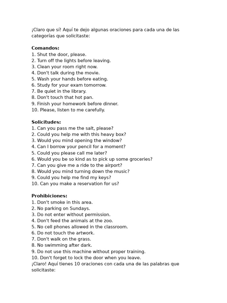 Examples of Commands, Requests, and Prohibitions | PDF | Foods | Cooking