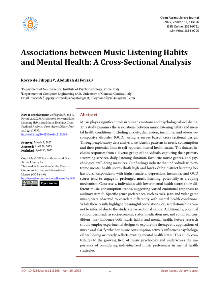 Music Habits and Mental Health Study | PDF | Obsessive–Compulsive ...