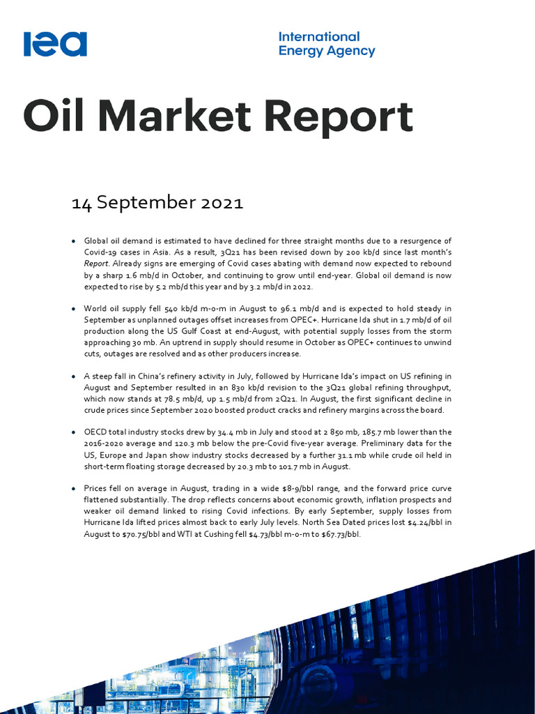OPEC Monthly Oil Market Report - Sept 2021 | PDF | Petroleum | Oil Refinery