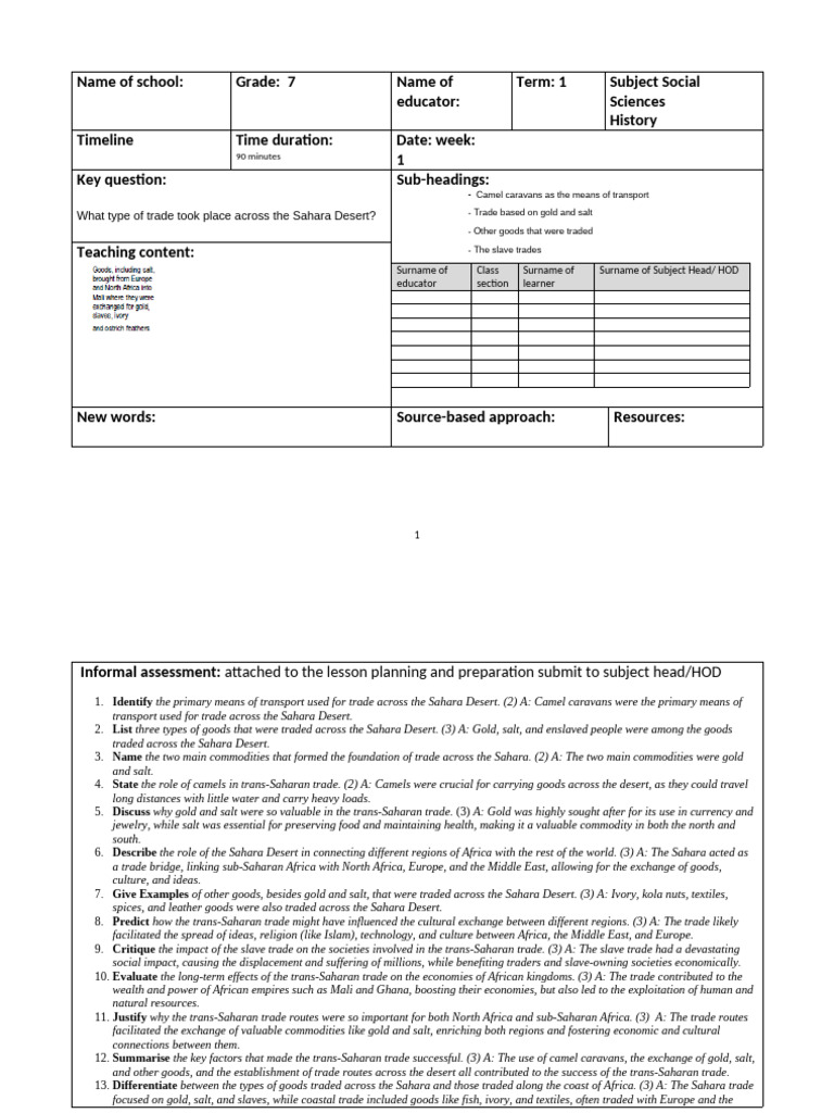 Trans-Saharan Trade in Grade 7 History | PDF | Trade | Africa