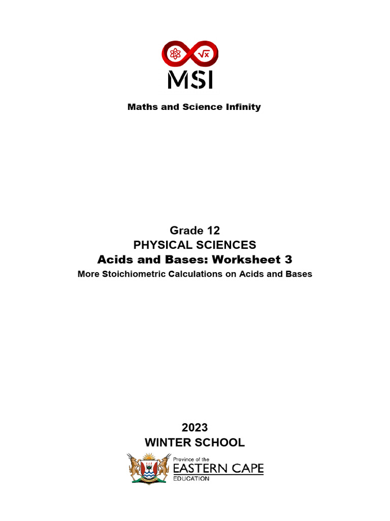 Grade 12 Acids and Bases Worksheet | PDF | Acid | Ph