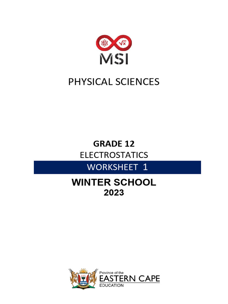 Grade 12 Electrostatics Worksheet 2023 | PDF | Electric Field | Force