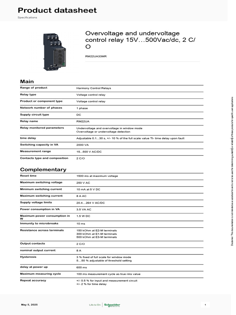 RM22UA33MR Voltage Control Relay Guide | PDF | Relay | Direct Current