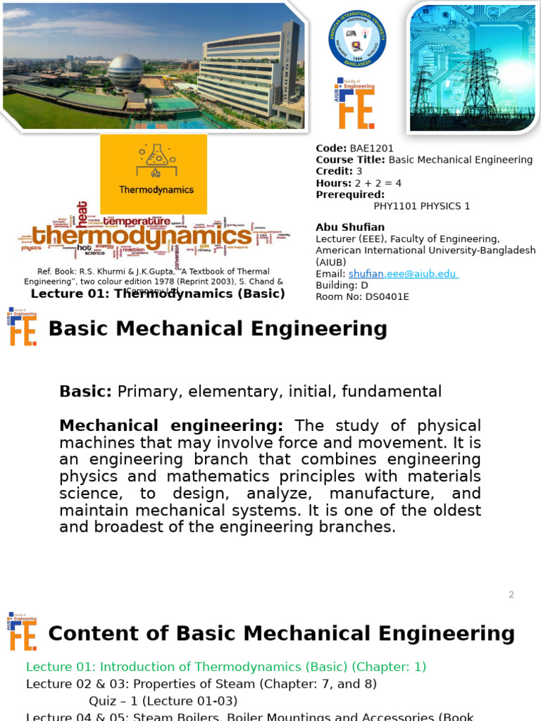 Basic Mechanical Engineering Course Overview | PDF | Heat | Temperature