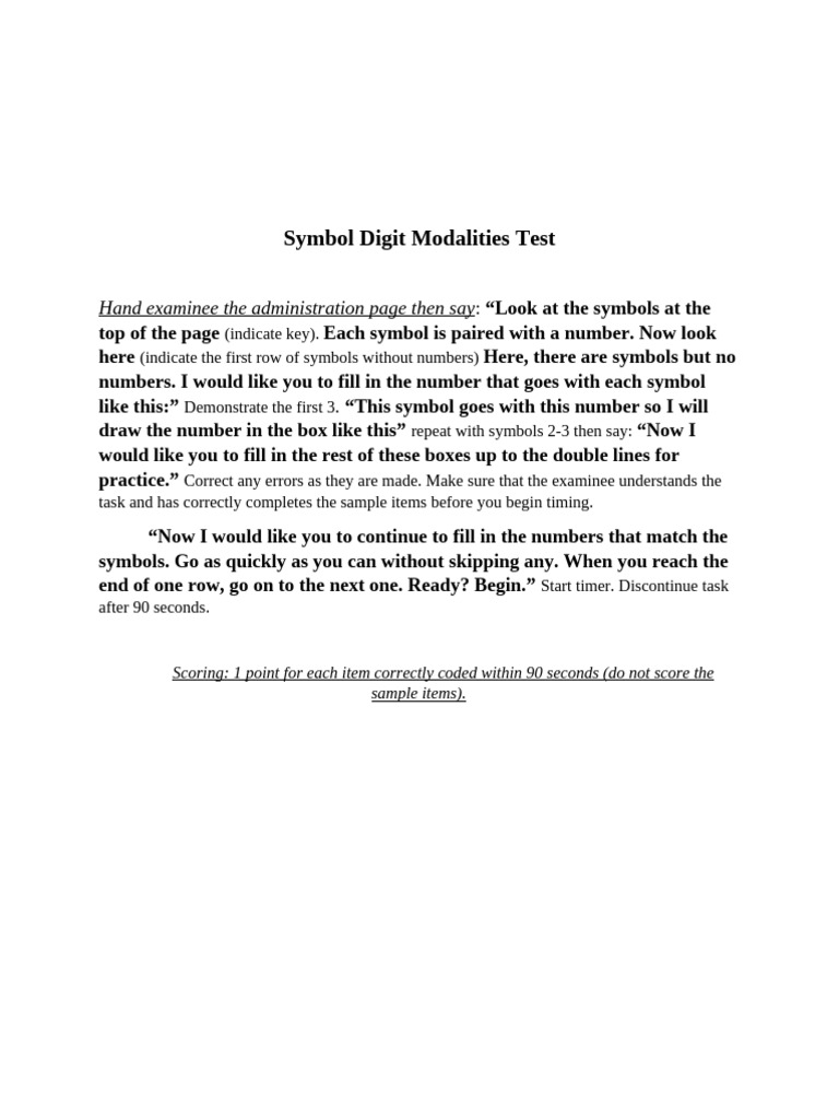 Symbol Digit Modalities Test Guide | PDF