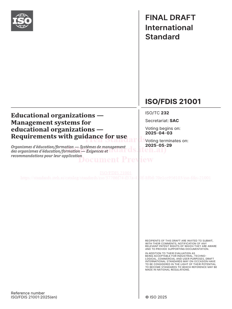 ISO 21001:2025 Draft Overview | PDF | International Organization For ...