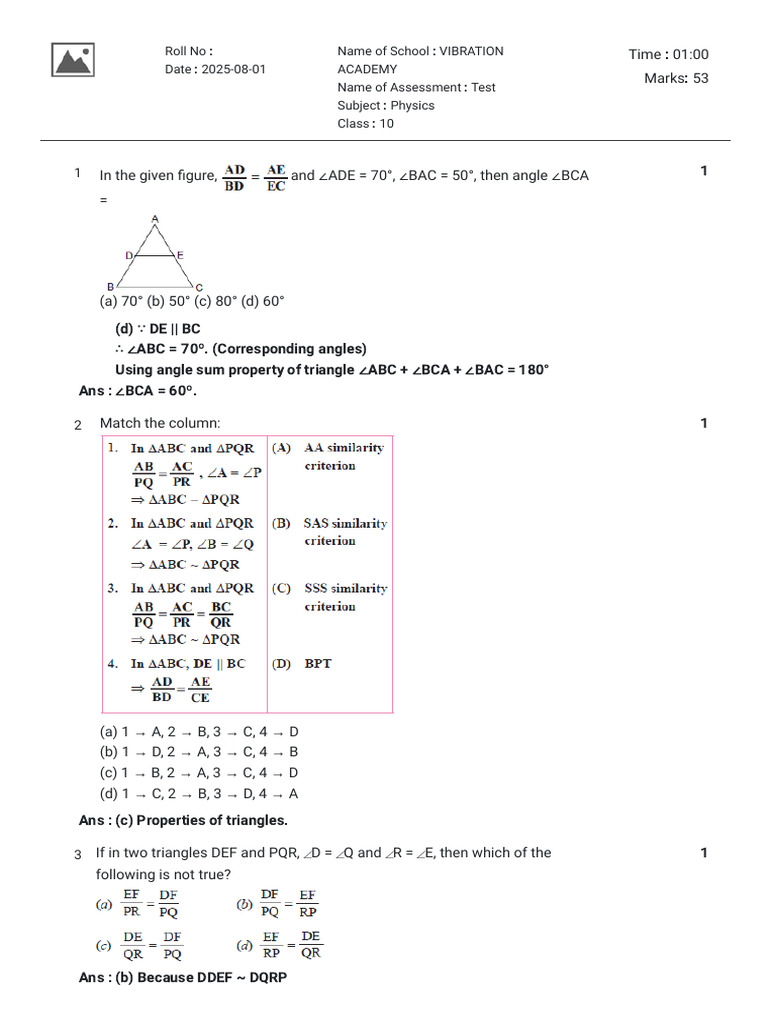 Bihar Board 10th Math Test Questions | PDF | Triangle | Elementary Geometry