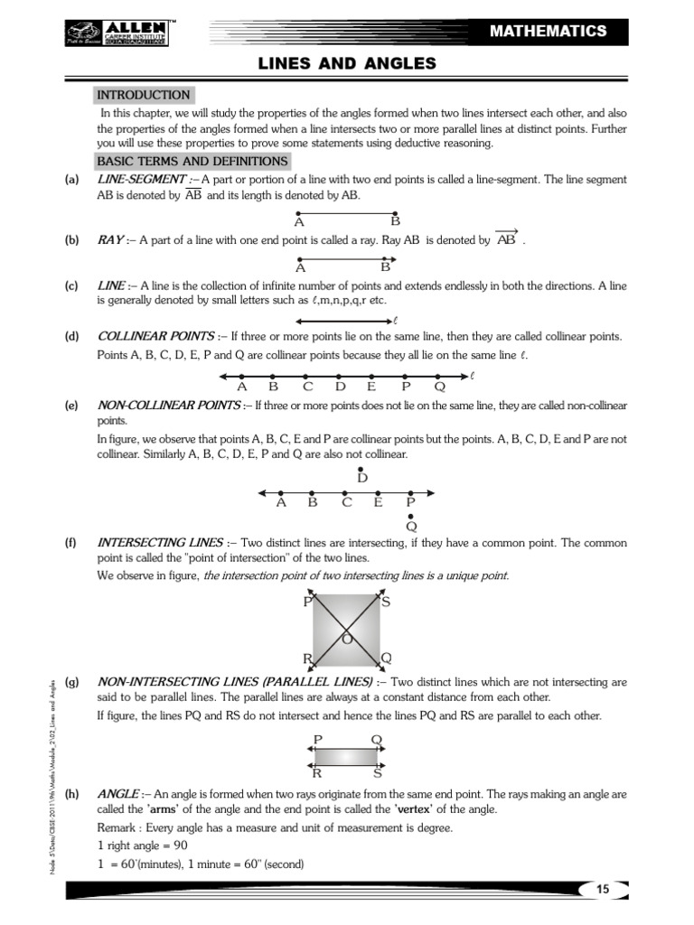 Types and Properties of Angles | PDF | Line (Geometry) | Angle