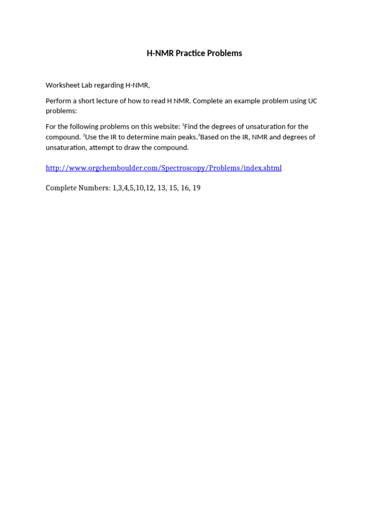 H-NMR Practice Problems Worksheet | PDF