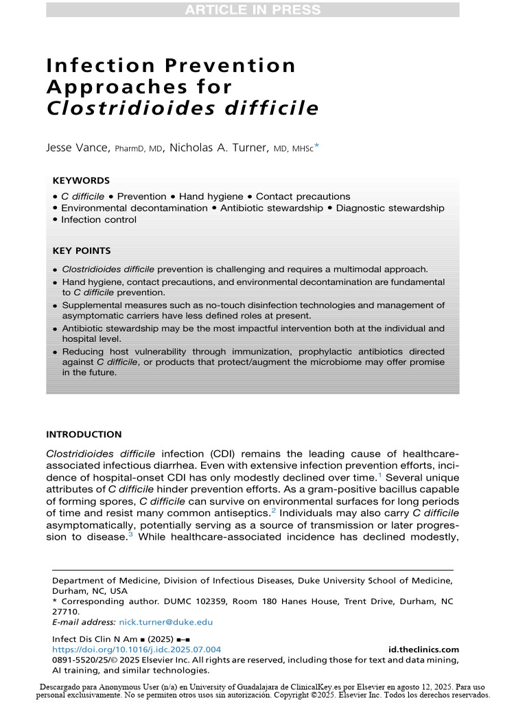 Infection Prevention Approaches for Clostridioides difficile | PDF ...