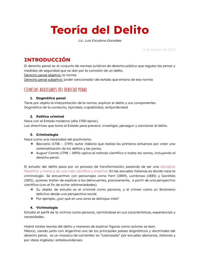 Teoría del Delito en Derecho Penal | PDF | Derecho penal | Criminología