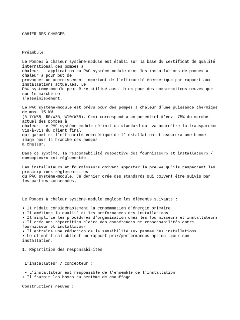 Cahier des charges pour PAC système-module | PDF | Pompe à chaleur ...