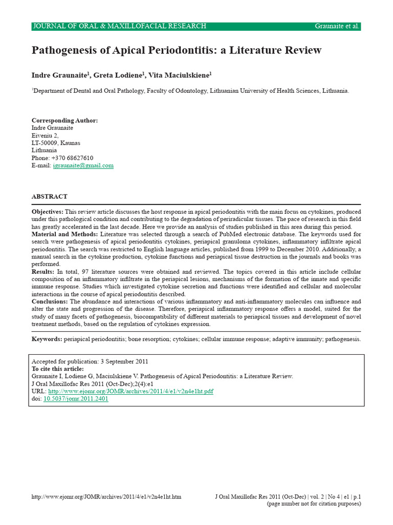 Apical Periodontitis Pathogenesis Review | PDF | T Helper Cell | Immune ...