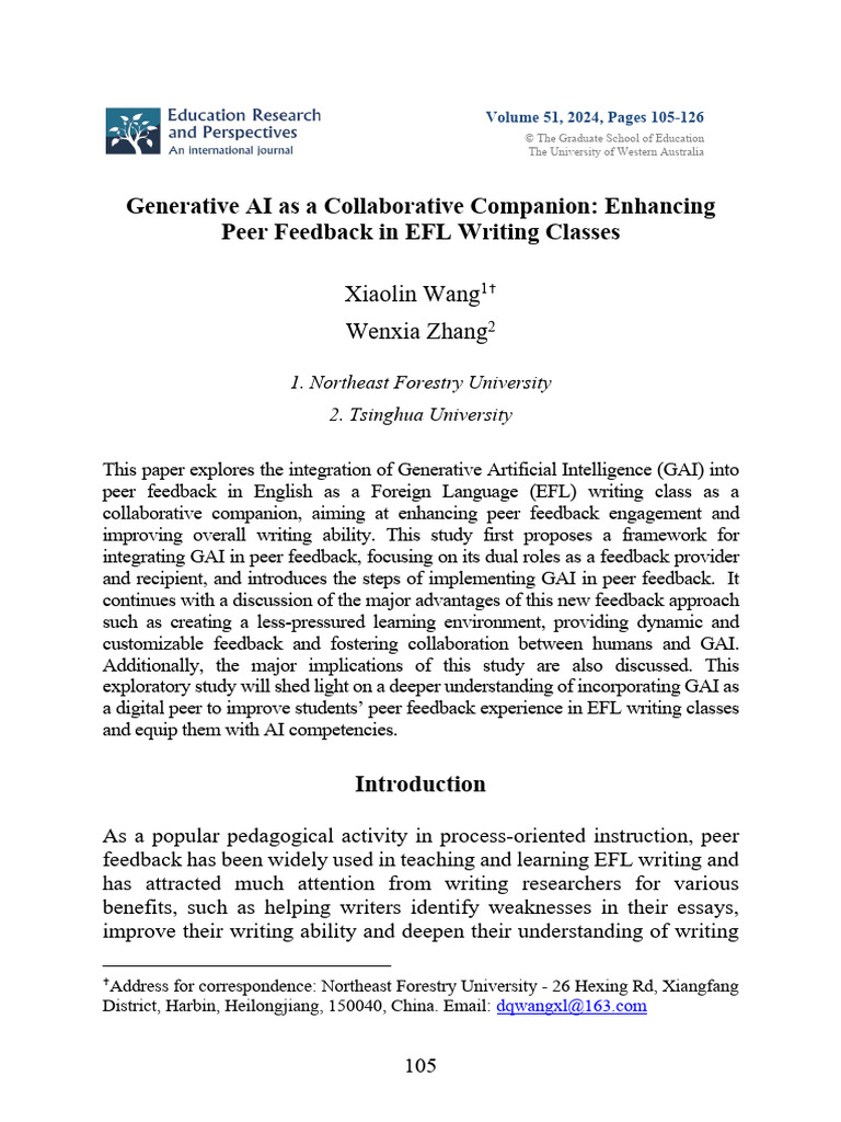 Generative AI as a Collaborative Companion Enhancing Peer Feedback in ...