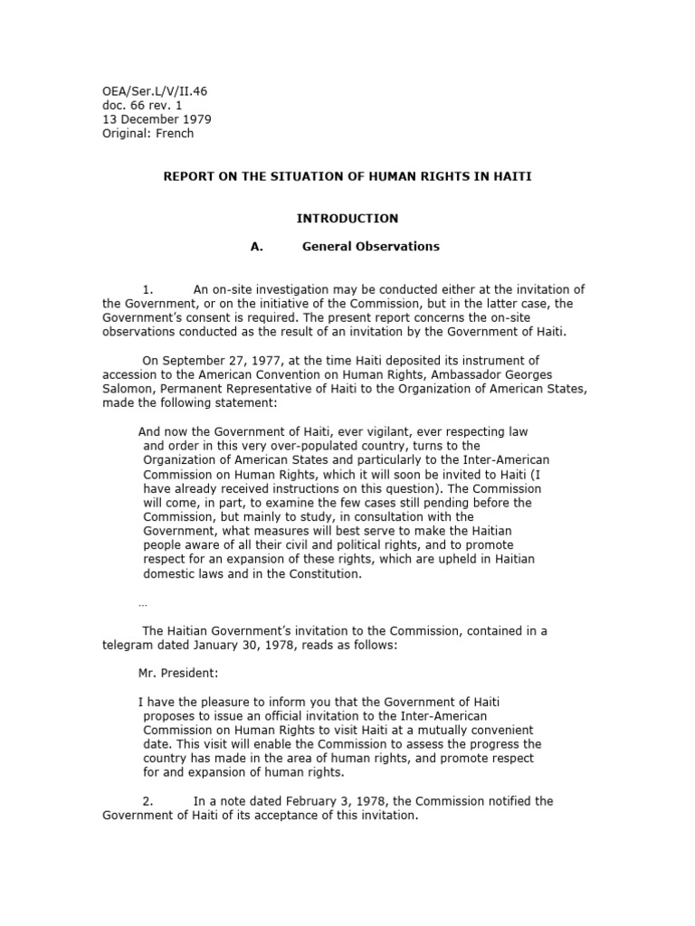 IACHR Report On The Human Rights in Haiti 1979 | PDF | International ...