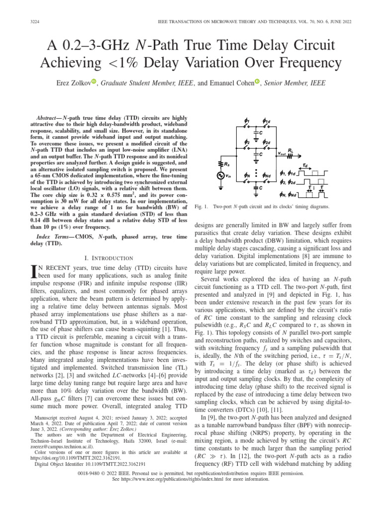 A 0.23-GHz N-Path True Time Delay Circuit Achieving lt1 Delay Variation ...
