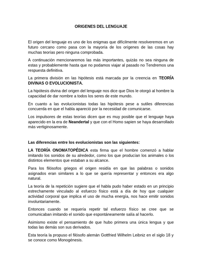 Teorías sobre el origen del lenguaje | PDF