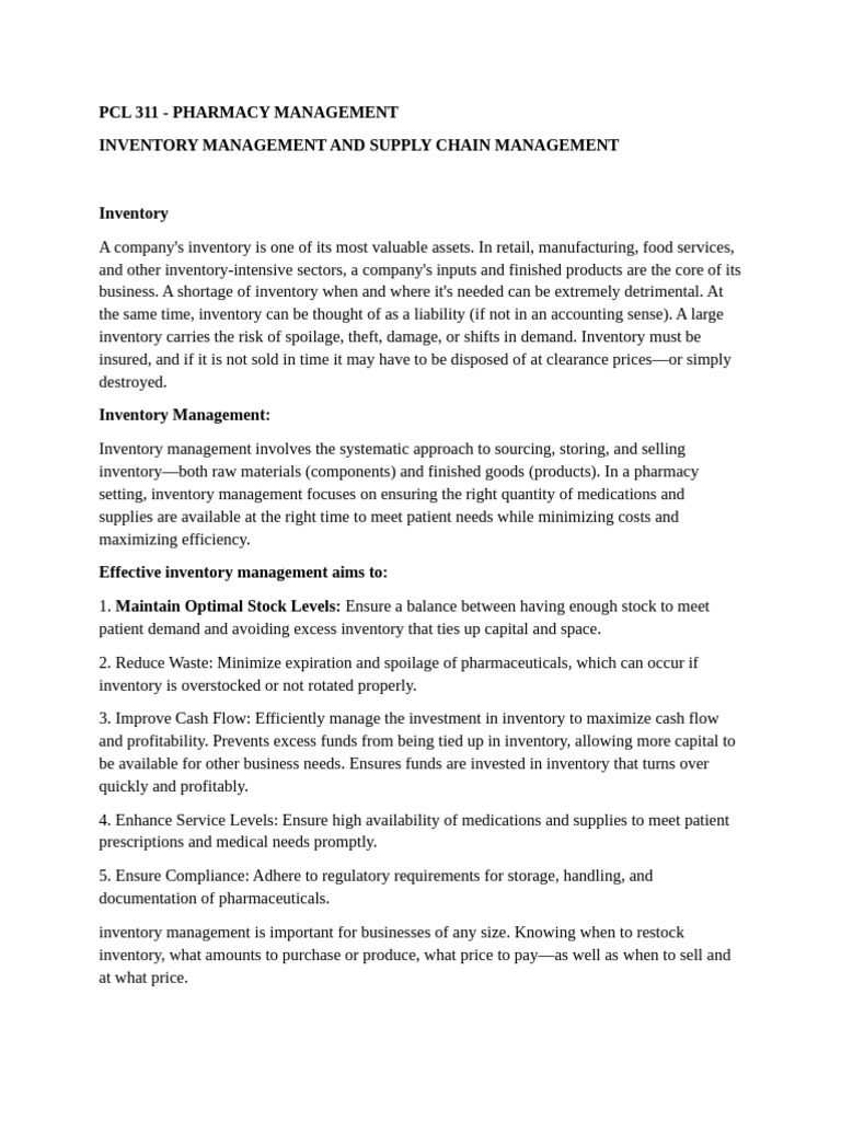 Pharmacy Inventory Management Essentials | PDF | Inventory | Supply ...