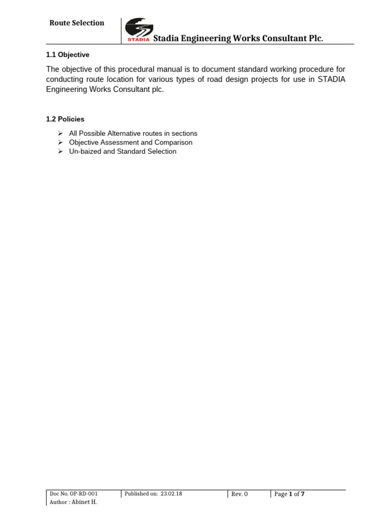 Route Selection Procedures Manual | PDF