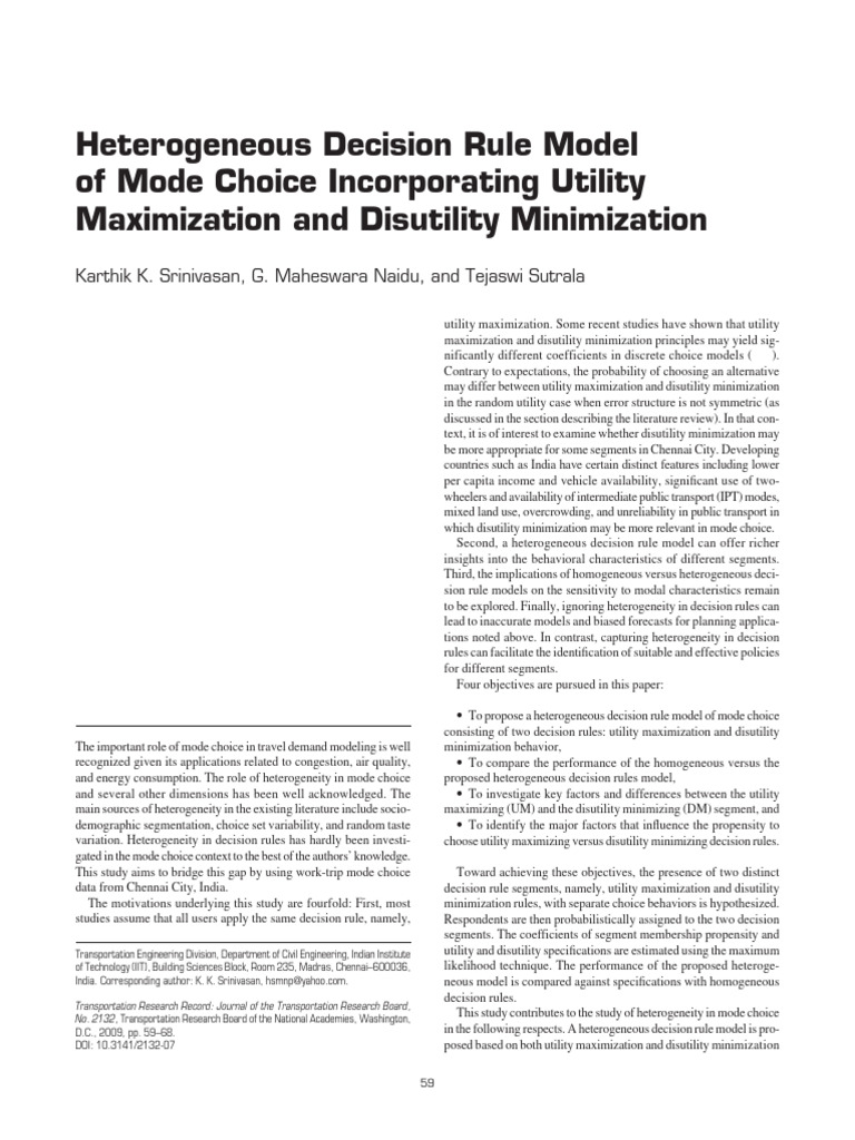 Heterogeneous Decision Rules in Mode Choice | PDF