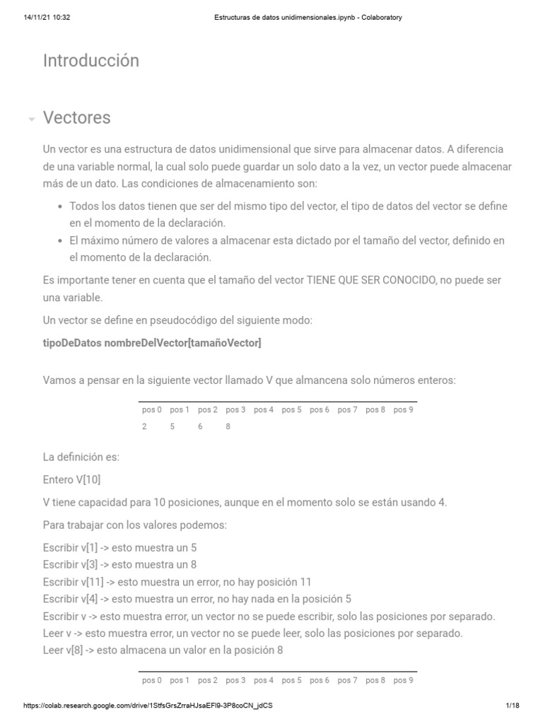 Estructuras de Datos: Vectores Unidimensionales | PDF | Programación de ...