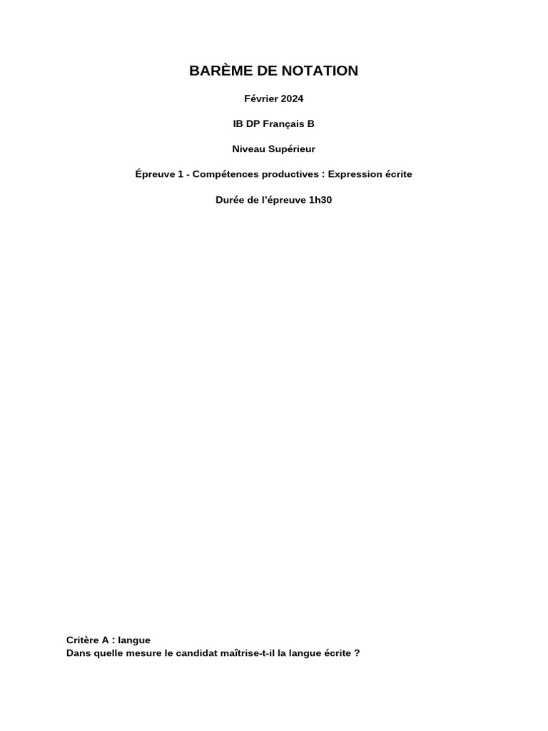 Barème de notation IB DP Français B | PDF | Communication humaine ...