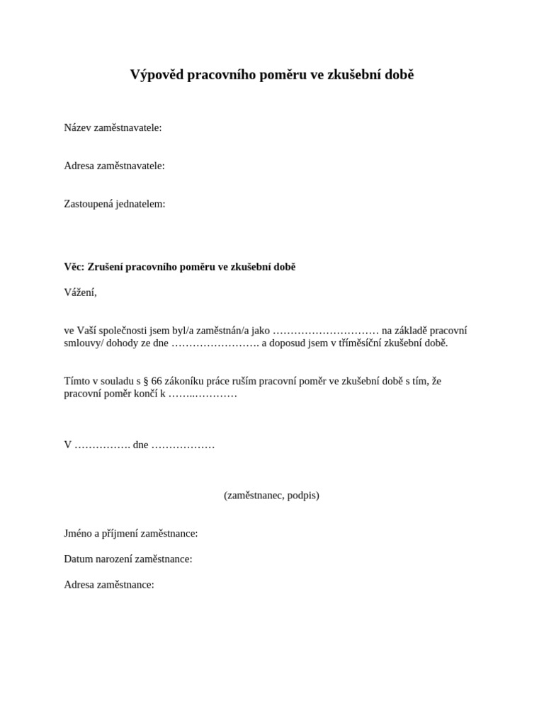 Vypoved Prac SML | PDF