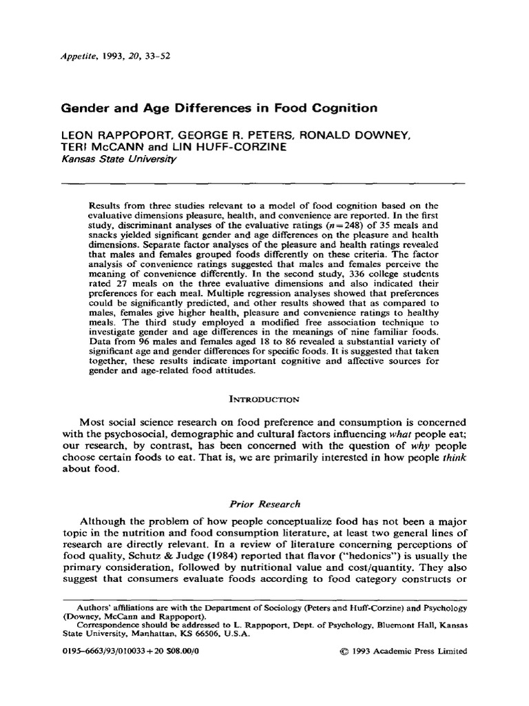 Gender and Age Differences in Food Cognition | PDF