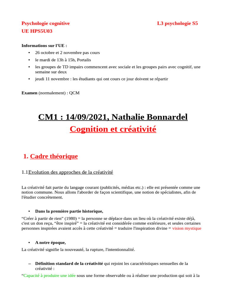 Approches de la créativité en psychologie | PDF | Créativité | Sciences ...