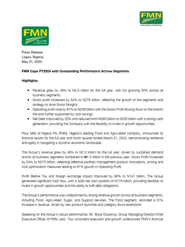 FMN+Full+Year+and+Q424+Press+Release+ +final | PDF | Economies | Business