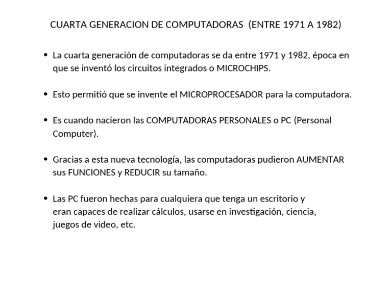 Cuarta Generación de Computadoras (1971-1982) | PDF