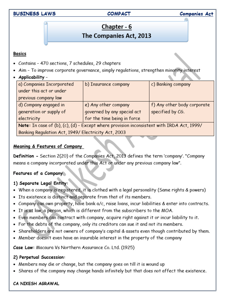 Companies Act - Compact (Nikesh Sir) | PDF | Piercing The Corporate ...