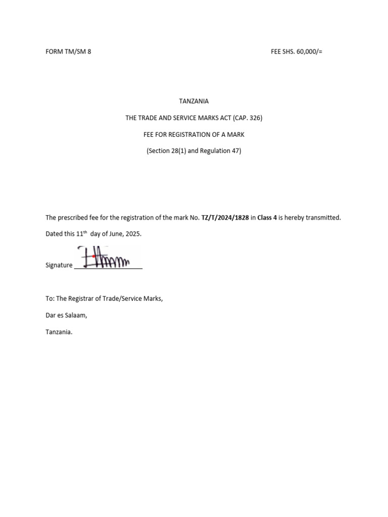 Trademark Registration Fee Notice | PDF