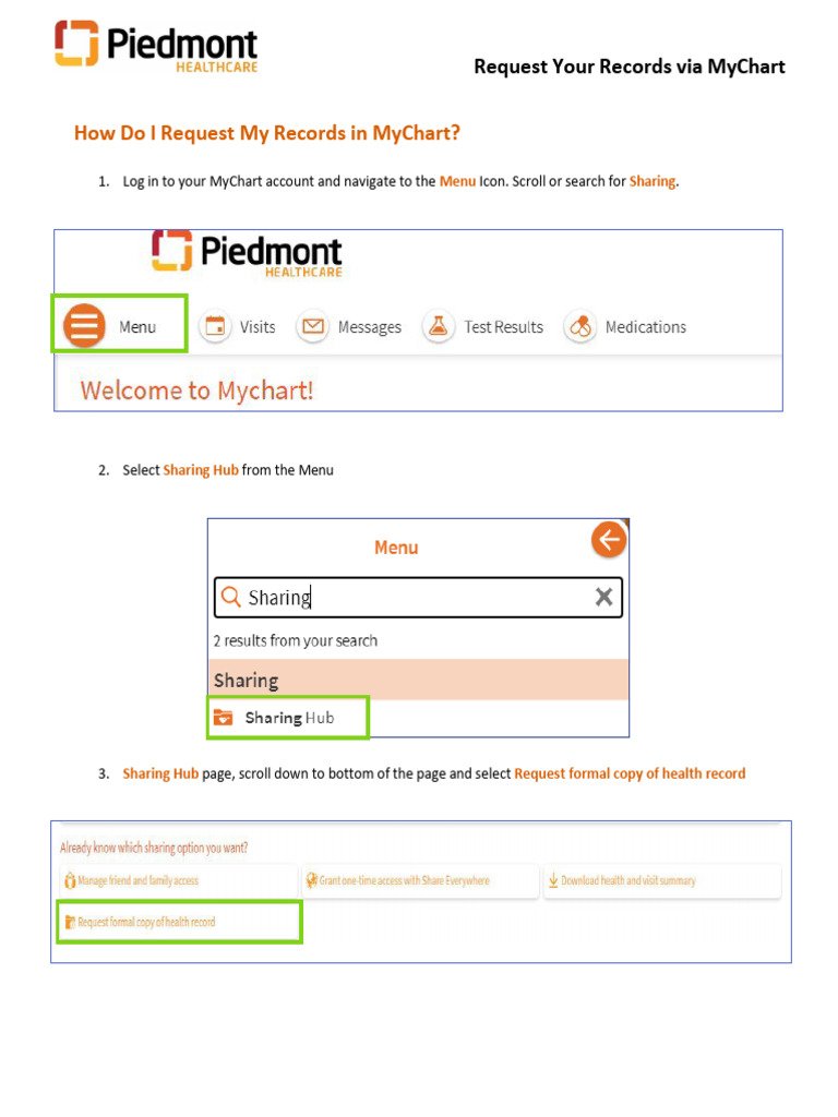 Requesting Health Records via MyChart PDF