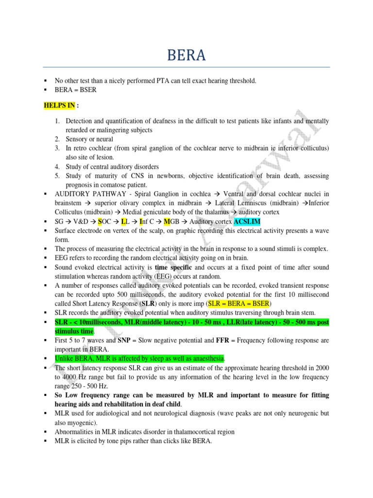 Understanding BERA: Test and Interpretation | PDF | Auditory System ...