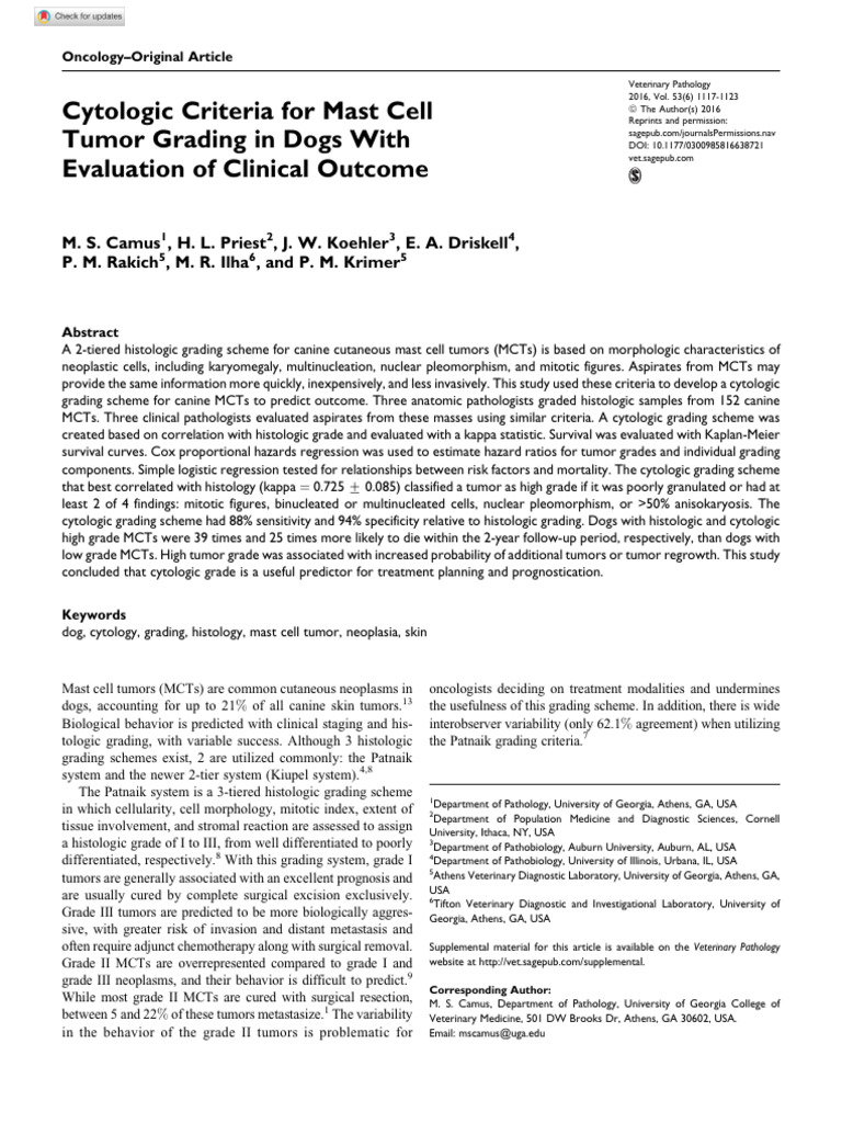 Cytologic Grading of Canine Mast Cell Tumors | PDF | Pathology ...