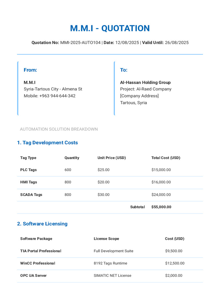 Automation Quotation M.M.I 2025 | PDF | Computer Engineering | Software