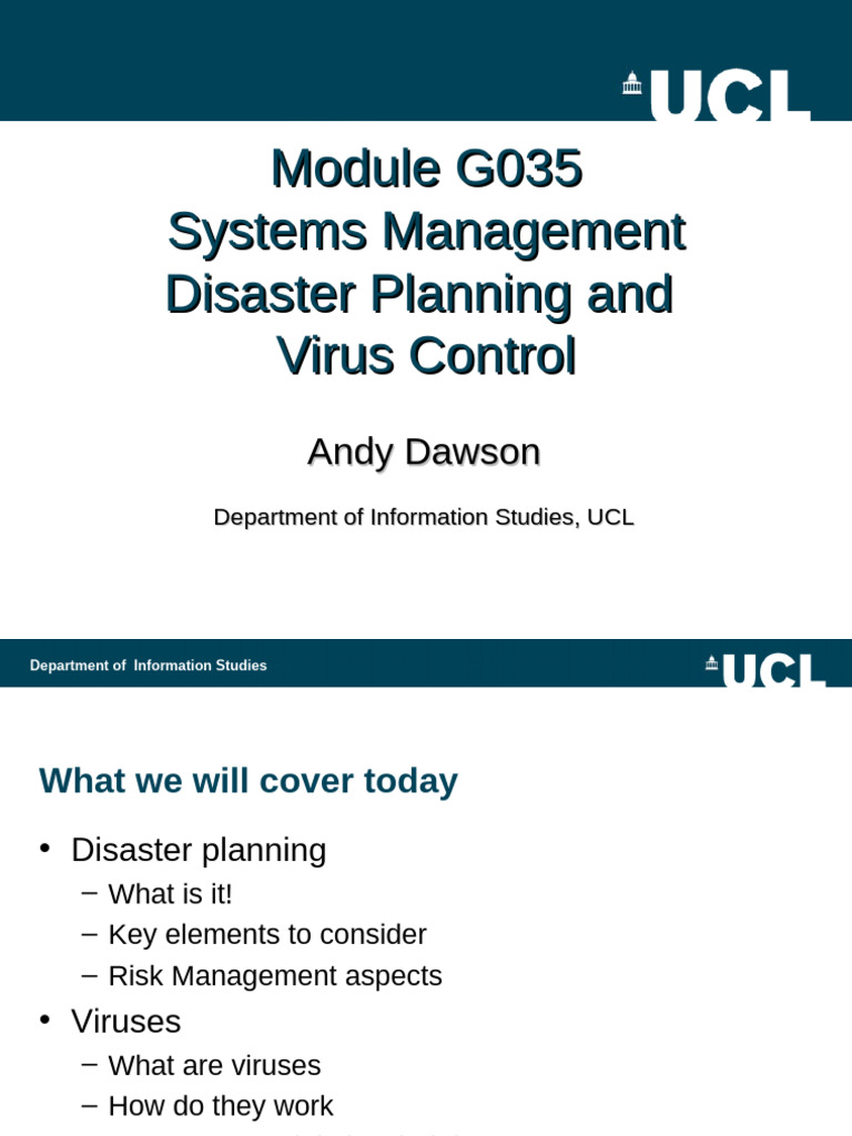 Disaster Planning and Virus Control | PDF | Computer Virus | Risk