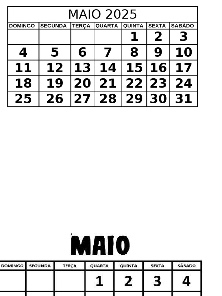 Calendário Trimestral Maio 2025 | PDF